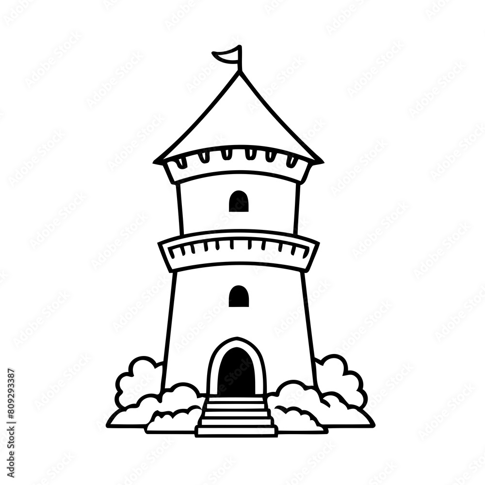 Simple vector illustration of Tower hand drawn for kids coloring page