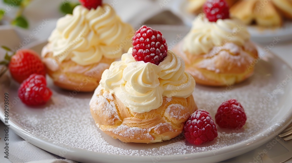Cream puff, pastry filled with cream custard. Generative Ai Cream puff, pastry filled with cream custard. Generative Ai