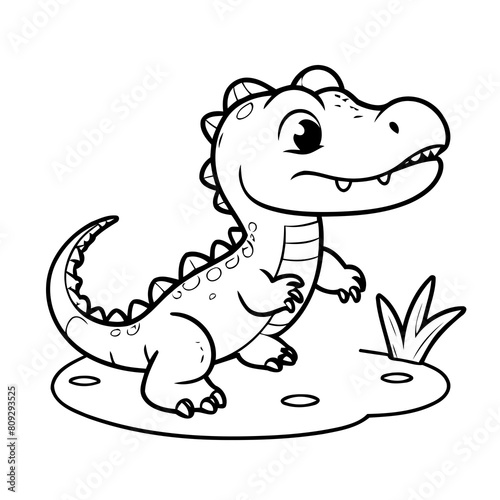 Vector illustration of a cute Alligator doodle for toddlers colouring page © meastudios