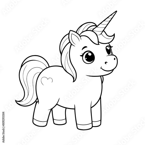 Cute vector illustration Unicorn drawing for kids colouring page