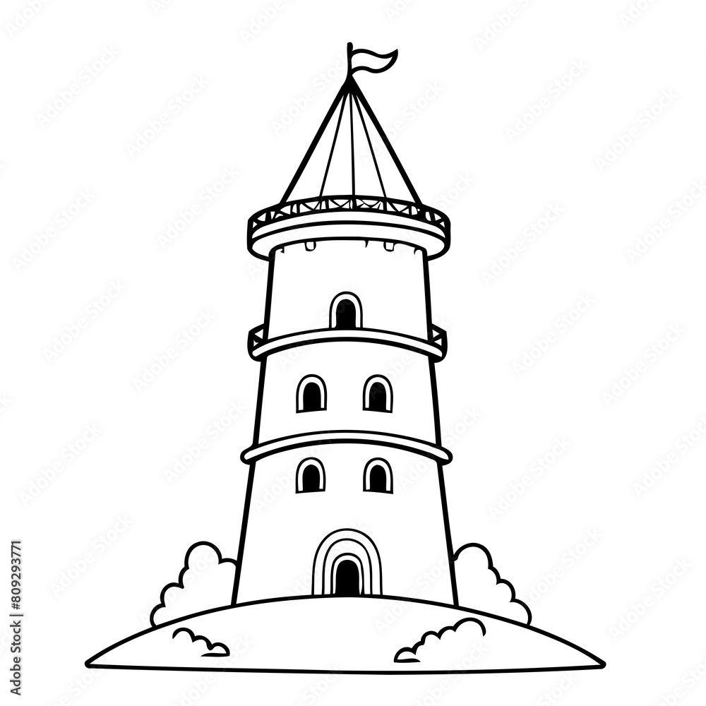 Vector illustration of a cute Tower doodle colouring activity for kids
