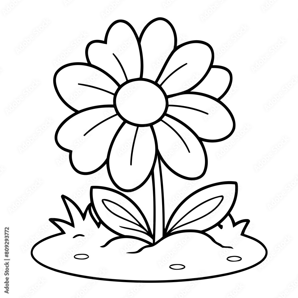 Vector illustration of a cute Flower drawing for kids colouring activity