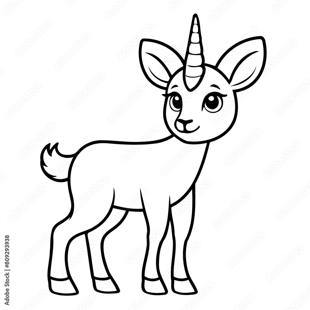 Fototapeta premium Cute vector illustration Antelope for kids colouring worksheet