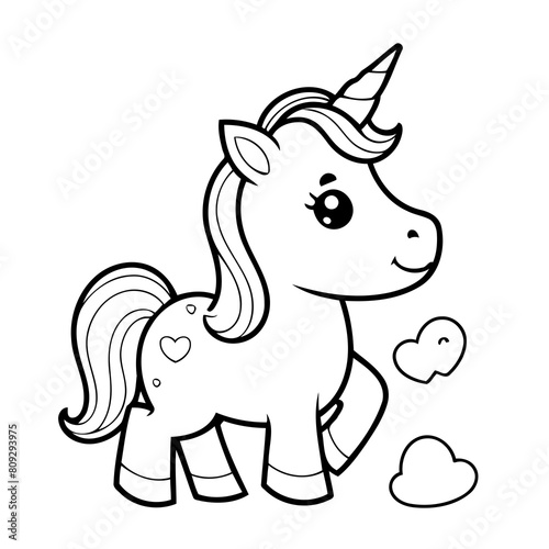 Vector illustration of a cute Unicorn doodle colouring activity for kids