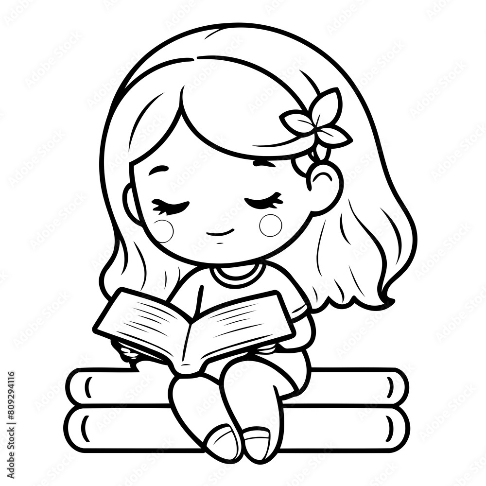 Vector illustration of a cute girl doodle drawing for kids page Vector illustration of a cute girl doodle drawing for kids page