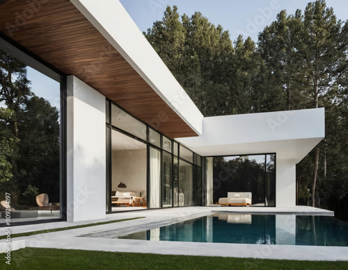 modern house with porch and garden