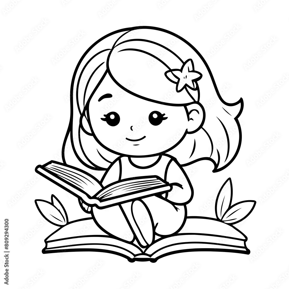 Simple vector illustration of girl drawing colouring activity Simple vector illustration of girl drawing colouring activity