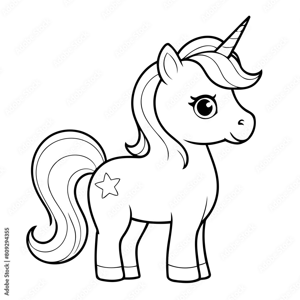 Simple vector illustration of Unicorn drawing for kids colouring page Simple vector illustration of Unicorn drawing for kids colouring page