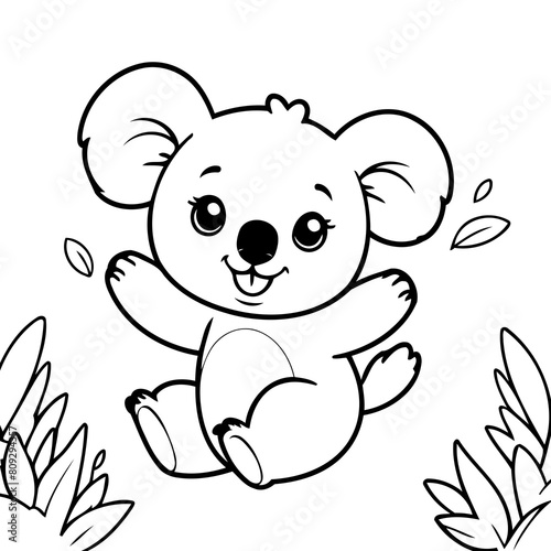 Cute vector illustration koala doodle black and white for kids page