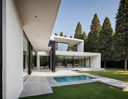 modern house with swimming pool and garden