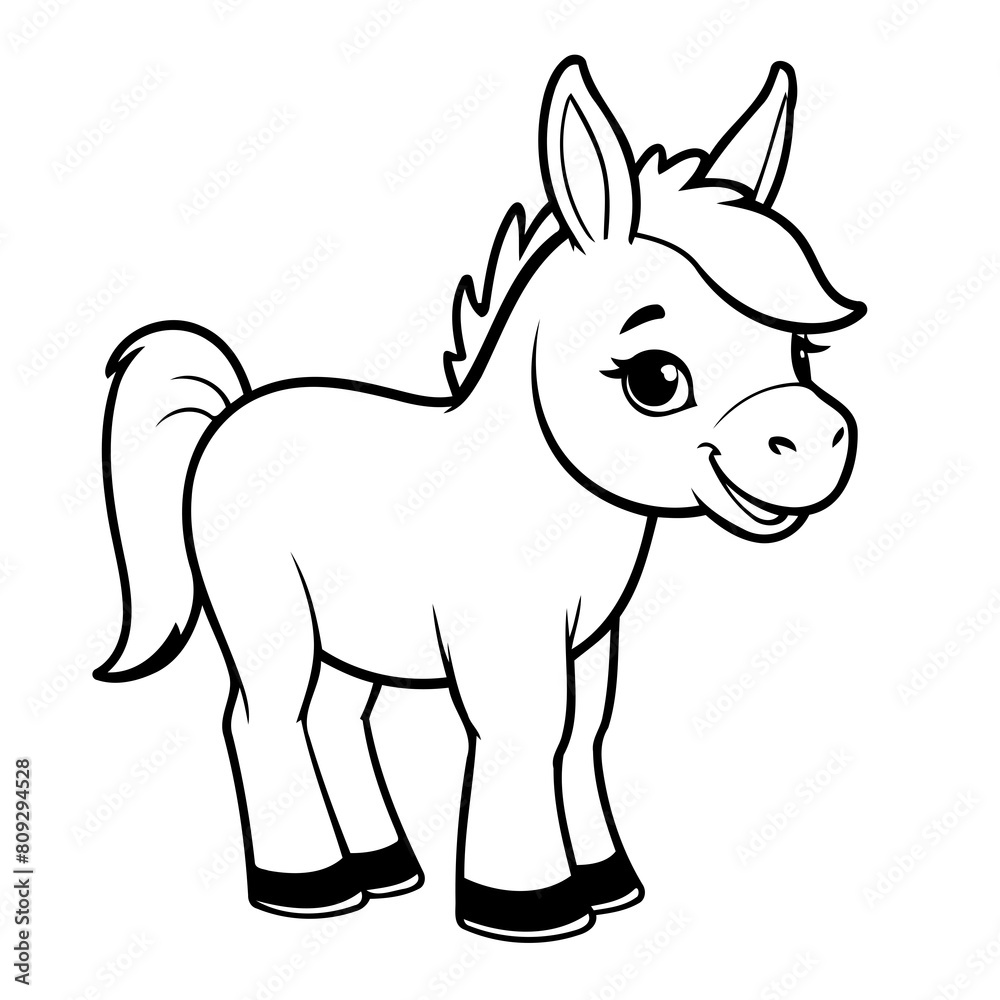 Simple vector illustration of Donkey colouring page for kids Simple vector illustration of Donkey colouring page for kids