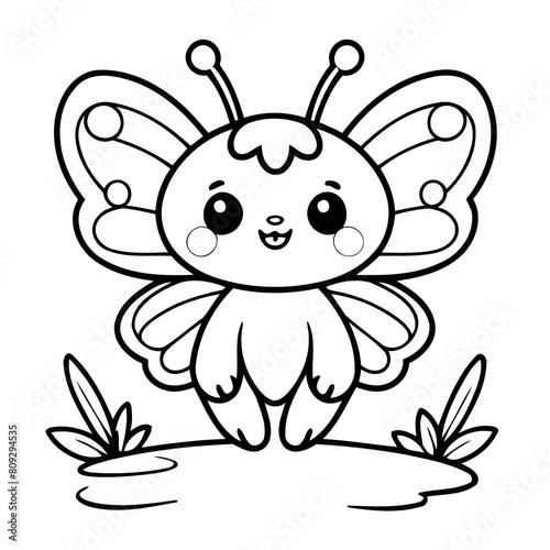 Simple vector illustration of Butterfly drawing for toddlers coloring activity