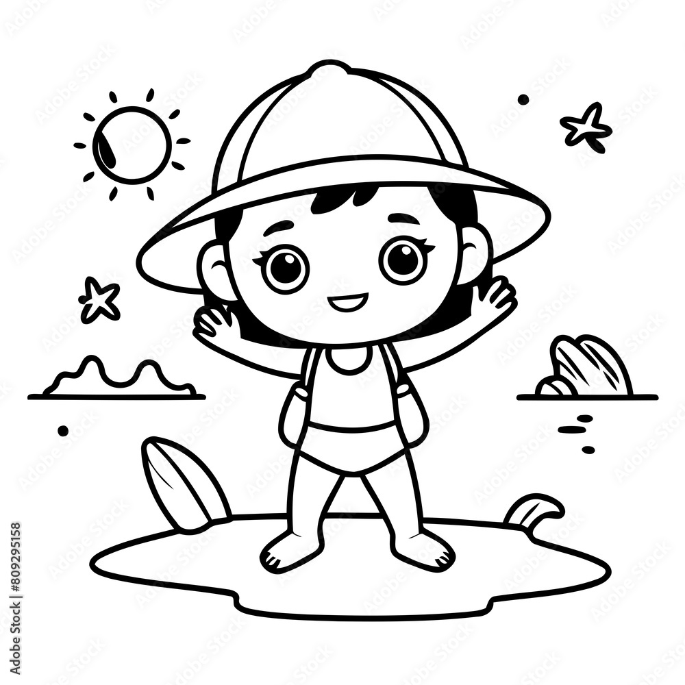 Simple vector illustration of beach drawing for kids page Simple vector illustration of beach drawing for kids page