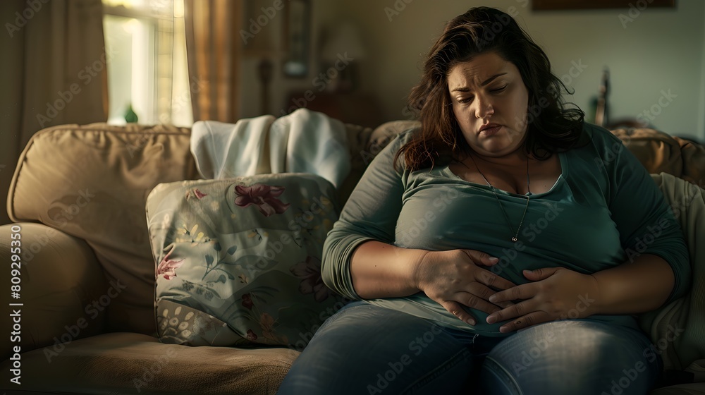 Contemplative woman sitting on a couch in a dimly lit room. Emotionally evocative portrait, indoor lifestyle scene. Capturing a moment of solitude. AI Contemplative woman sitting on a couch in a dimly lit room. Emotionally evocative portrait, indoor lifestyle scene. Capturing a moment of solitude. AI