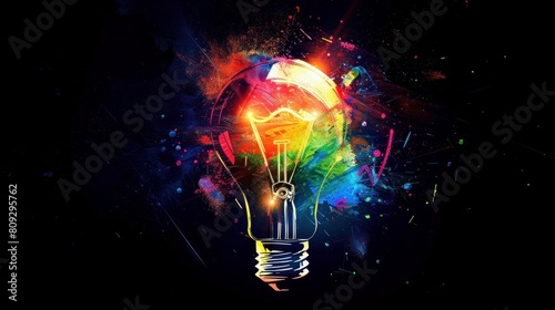 Creative Lightbulb Icon: A lightbulb with artistic elements, like paint splatters or brushes, symbolizing creativity. Generative AI