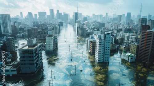 city ​​flooded by water due to daytime rains in high resolution and high quality. emergency concept, rain, storm, water, flood, buildings