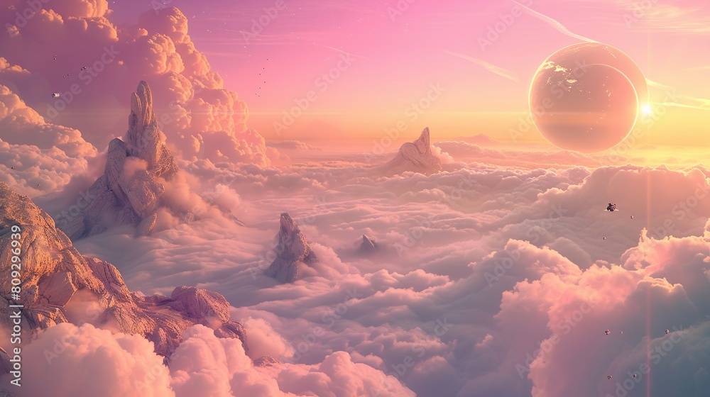 A utopian fantasy landscape that invites you to dream among the clouds. Generative Ai