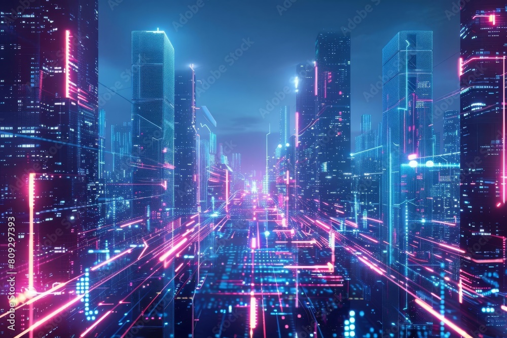 futuristic digital cityscape with glowing neon skyscrapers abstract urban development concept art futuristic digital cityscape with glowing neon skyscrapers abstract urban development concept art
