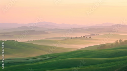 where rolling landscapes are painted in pastel shades. Generative Ai
