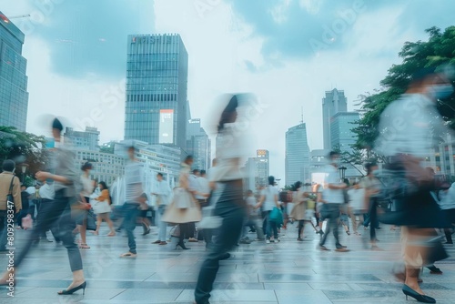 blurred motion of business people walking in city time lapse effect