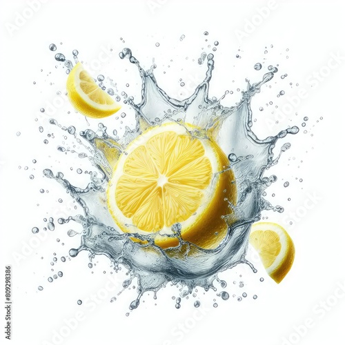 Lemon with water splash isolated on a white background