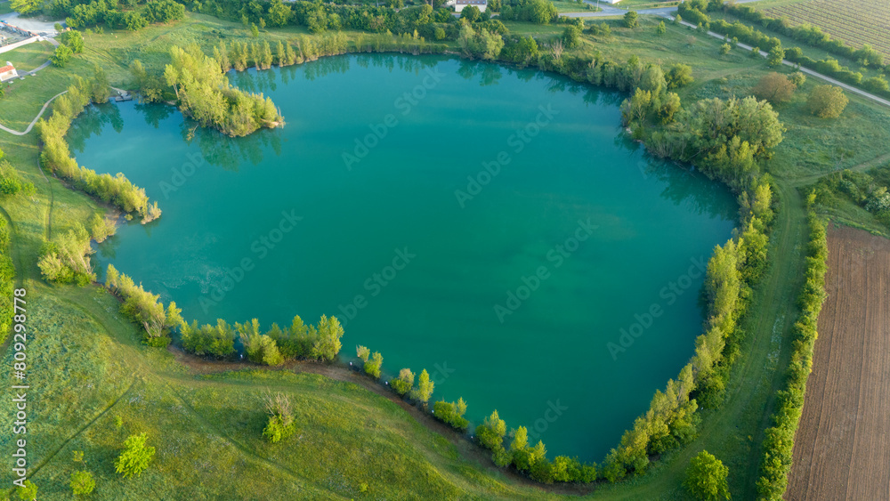 Aerial View of a Tranquil Green Lake