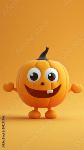 Happy cartoon pumpkin on orange background photo