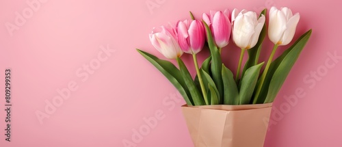 Pink Tulips in a Brown Vase photo