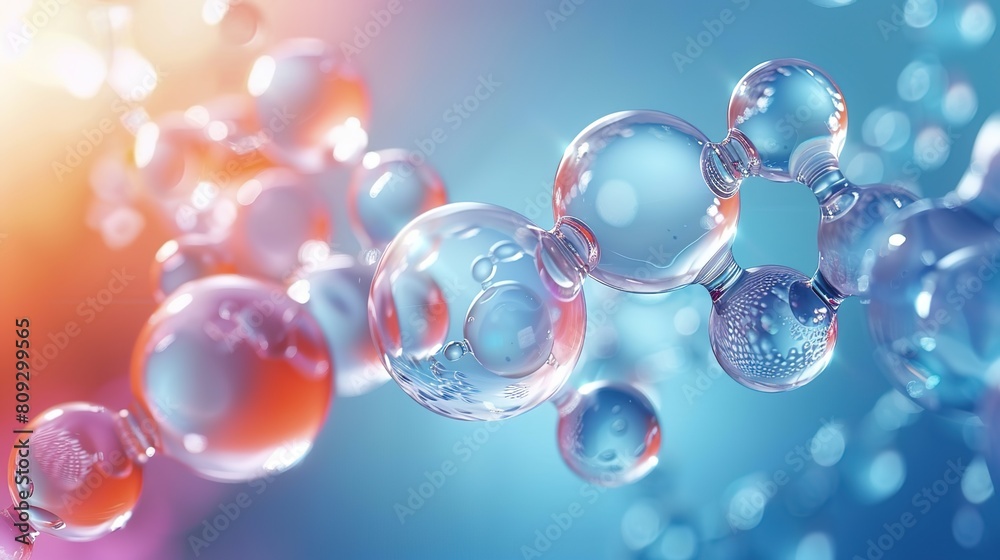 Colorful 3D glass molecules and atoms on a blue background. Colorful 3D glass molecules and atoms on a blue background.
