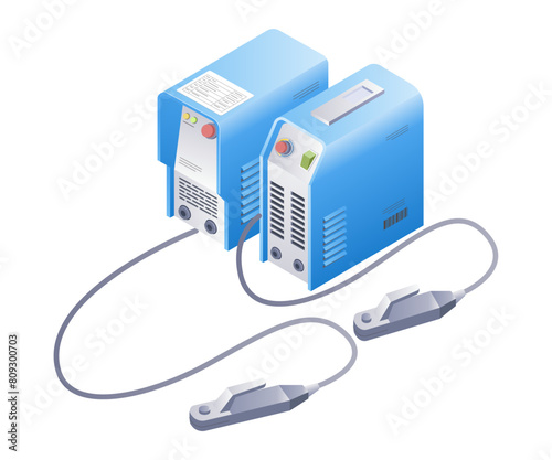 Welding electrical equipment infographics flat isometric 3d illustration