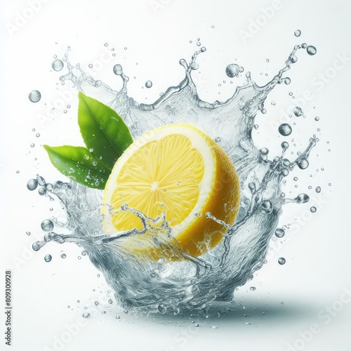 Lemon with water splash isolated on a white background