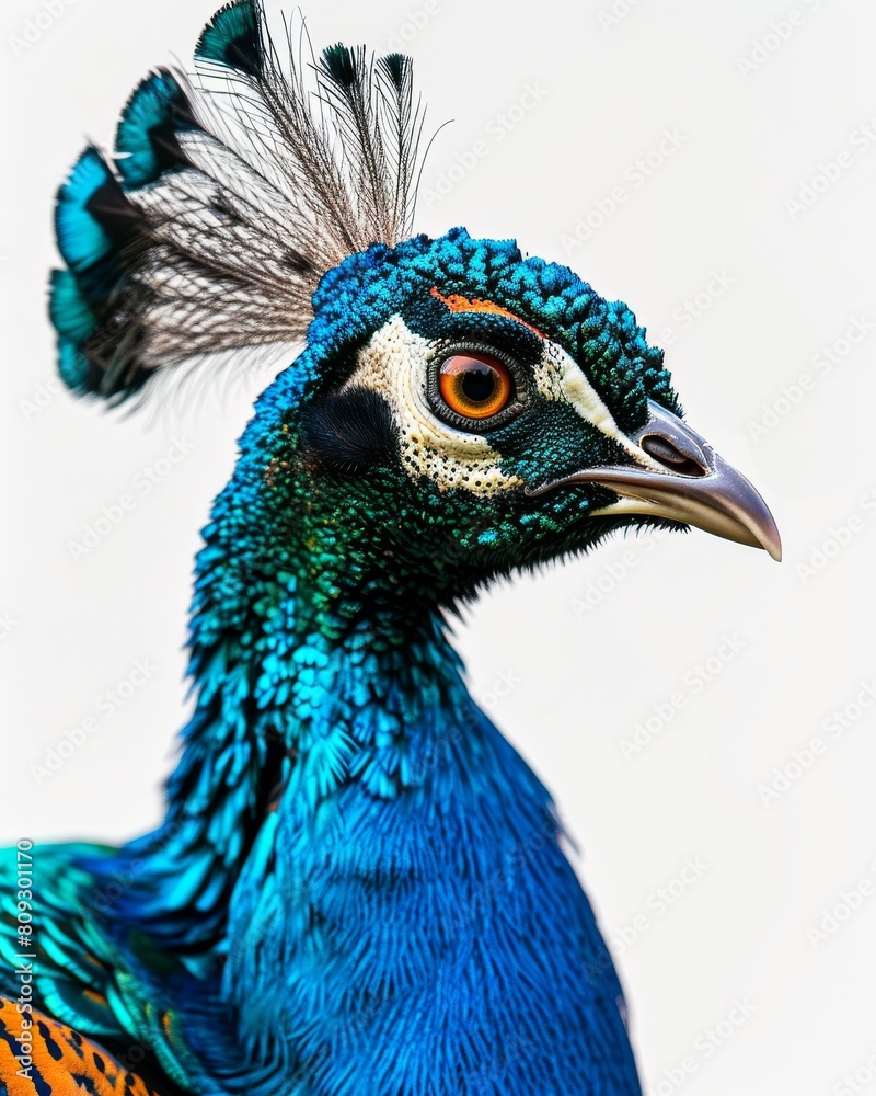 Mystic portrait of Indian Peafowl, copy space on right side, Headshot, Close-up View, Mystic portrait of Indian Peafowl, copy space on right side, Headshot, Close-up View,