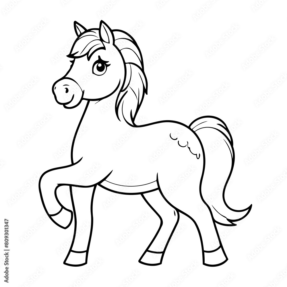 Cute vector illustration Horse colouring page for kids