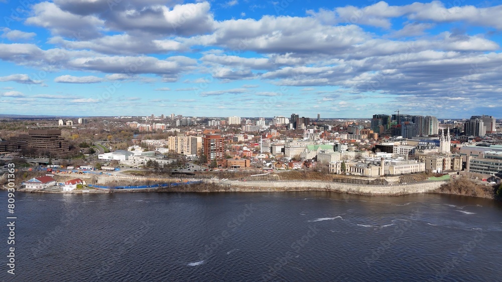Fototapeta premium Aerial view over the skyline of Ottawa the capital of Canada - travel photography by drone