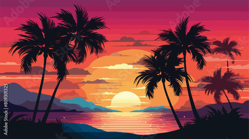 Silhouette of tropical palm tree on the background