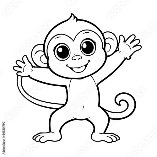 Vector illustration of a cute Monkey drawing colouring activity