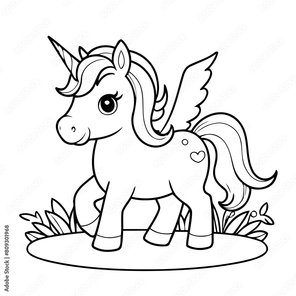 Fototapeta premium Vector illustration of a cute Unicorn doodle for toddlers coloring activity