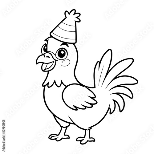 Vector illustration of a cute rooster drawing for toddlers colouring page
