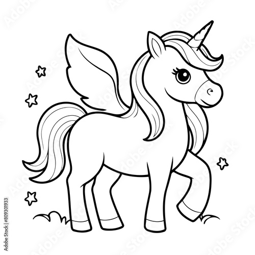 Vector illustration of a cute Unicorn doodle for kids colouring page