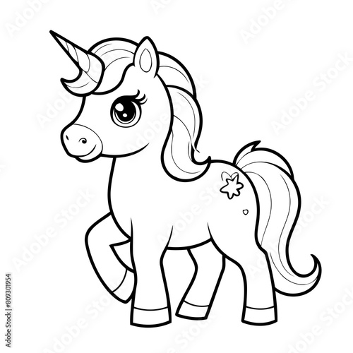 Simple vector illustration of Unicorn drawing for toddlers coloring activity