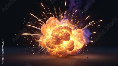 Realistic bomb or fireworks explosions set isolated on transparent background