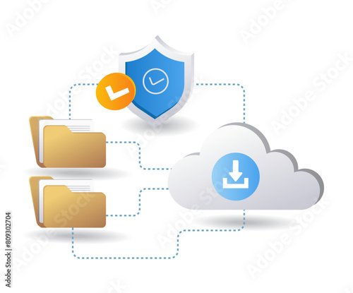 Technology data server cloud security, infographic 3d illustration flat isometric