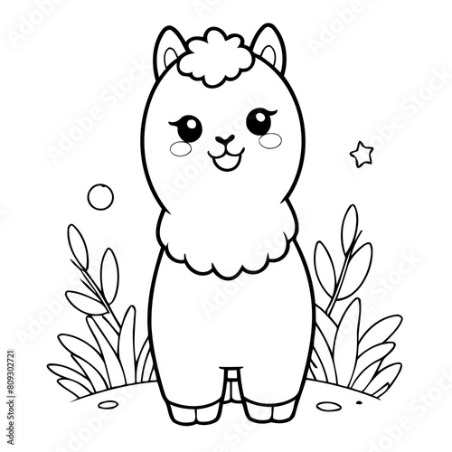 Simple vector illustration of Alpaca hand drawn for kids page