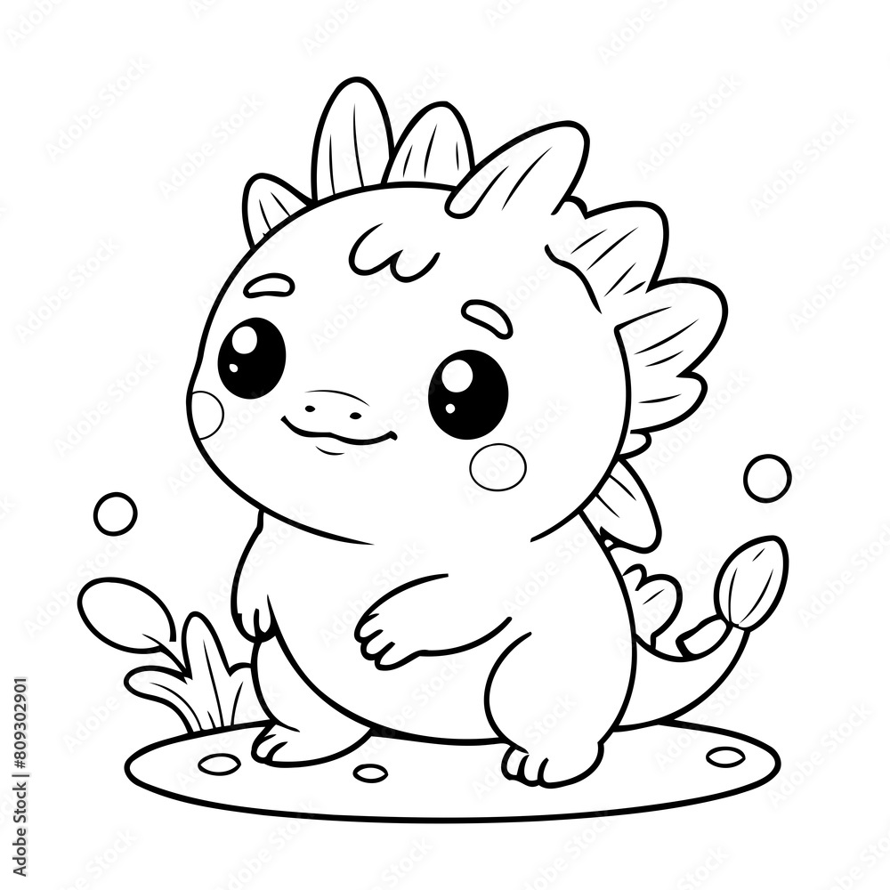 Cute vector illustration Axolotl drawing for kids colouring activity Cute vector illustration Axolotl drawing for kids colouring activity
