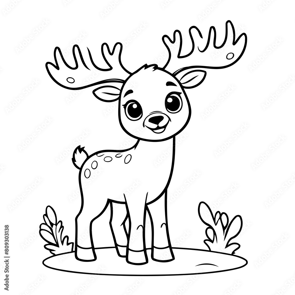 Fototapeta premium Simple vector illustration of Caribou drawing for kids colouring activity