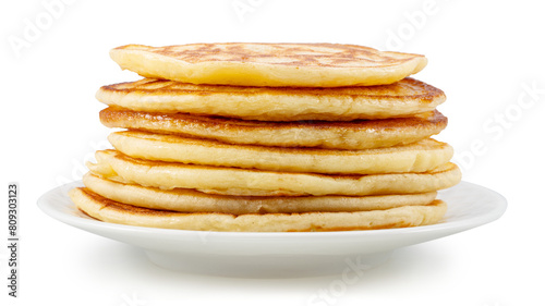 Slika na platnu Stack of pancakes on white plate. PNG transparent background.