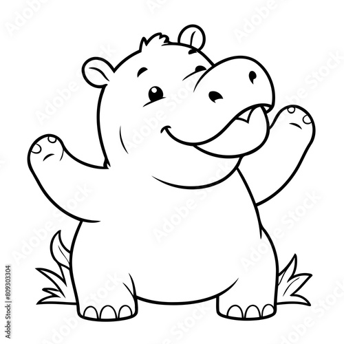 Cute vector illustration Hippo drawing for kids page