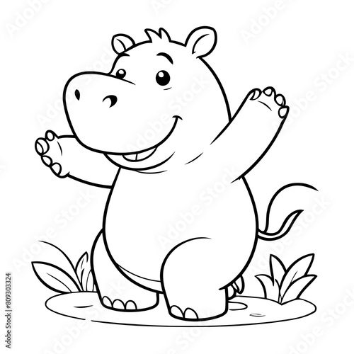 Simple vector illustration of Hippo for kids colouring worksheet