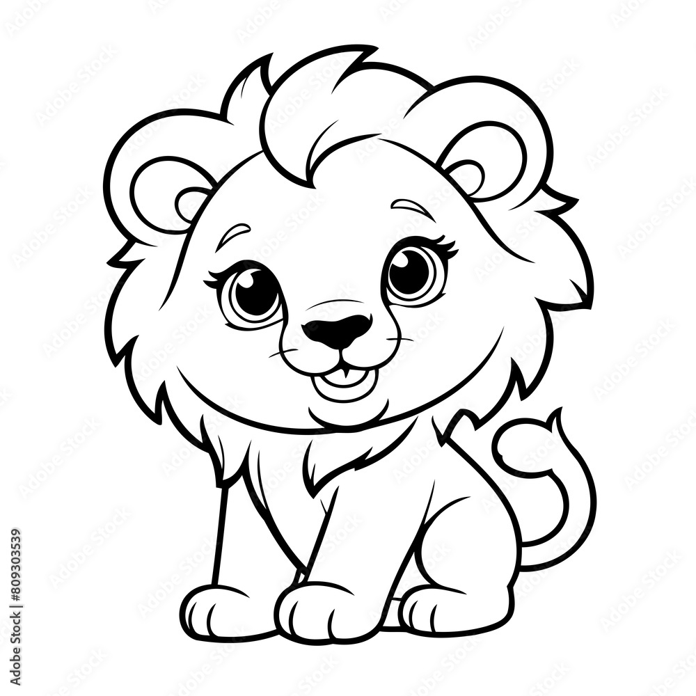 Cute vector illustration Lion doodle black and white for kids page Cute vector illustration Lion doodle black and white for kids page