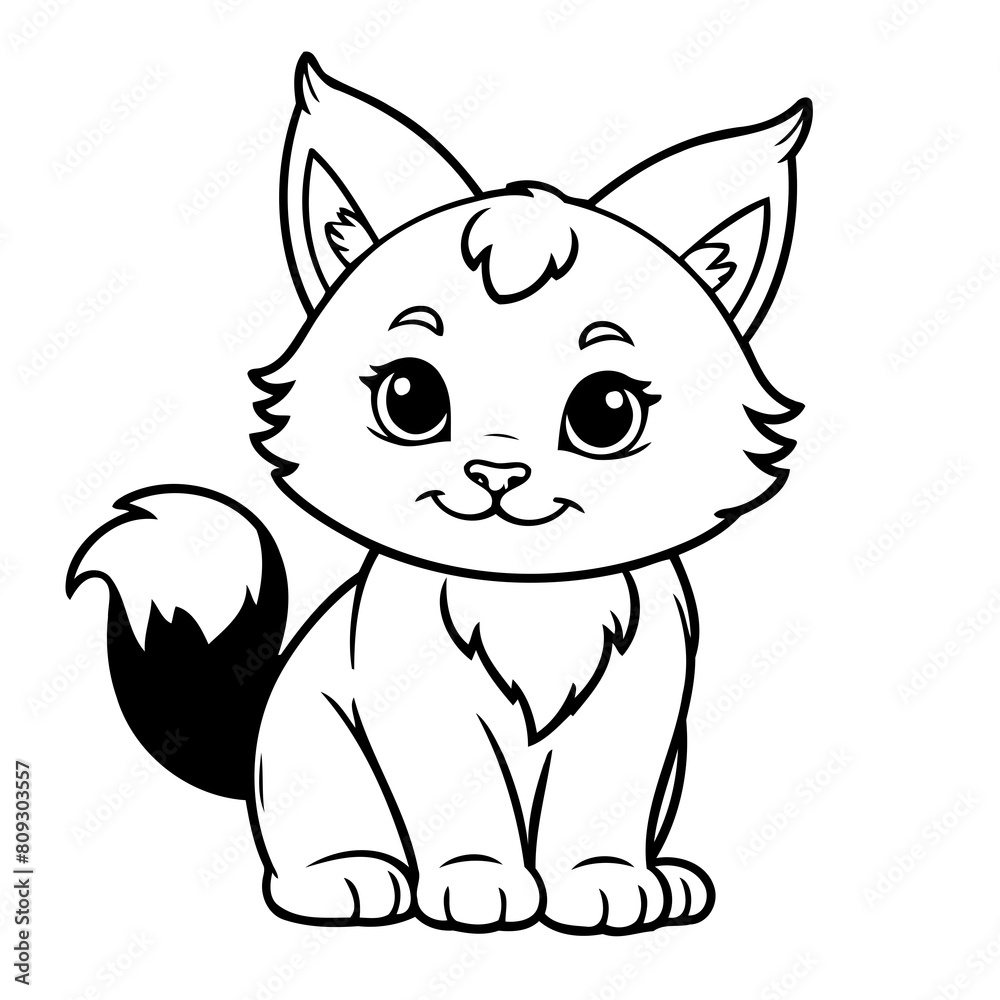 Vector illustration of a cute Lynx drawing colouring activity